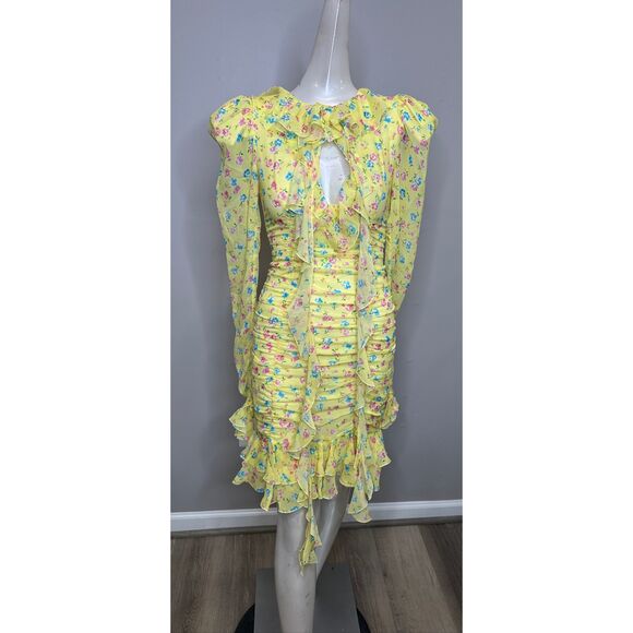 ALESSANDRA RICH Violet cutout ruffled floral-print silk-georgette mini dress IT3 - Picture 4 of 12